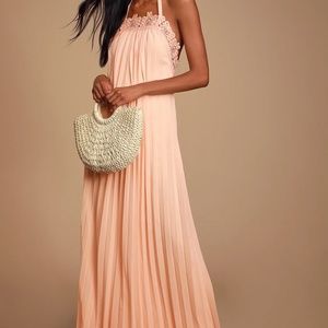 Lulu's Peach Halter Lace Maxi Dress